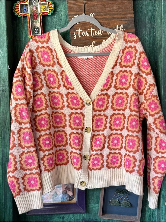 No Comment Sweaters - NWOT No Comment Granny Square Print Cardigan XL